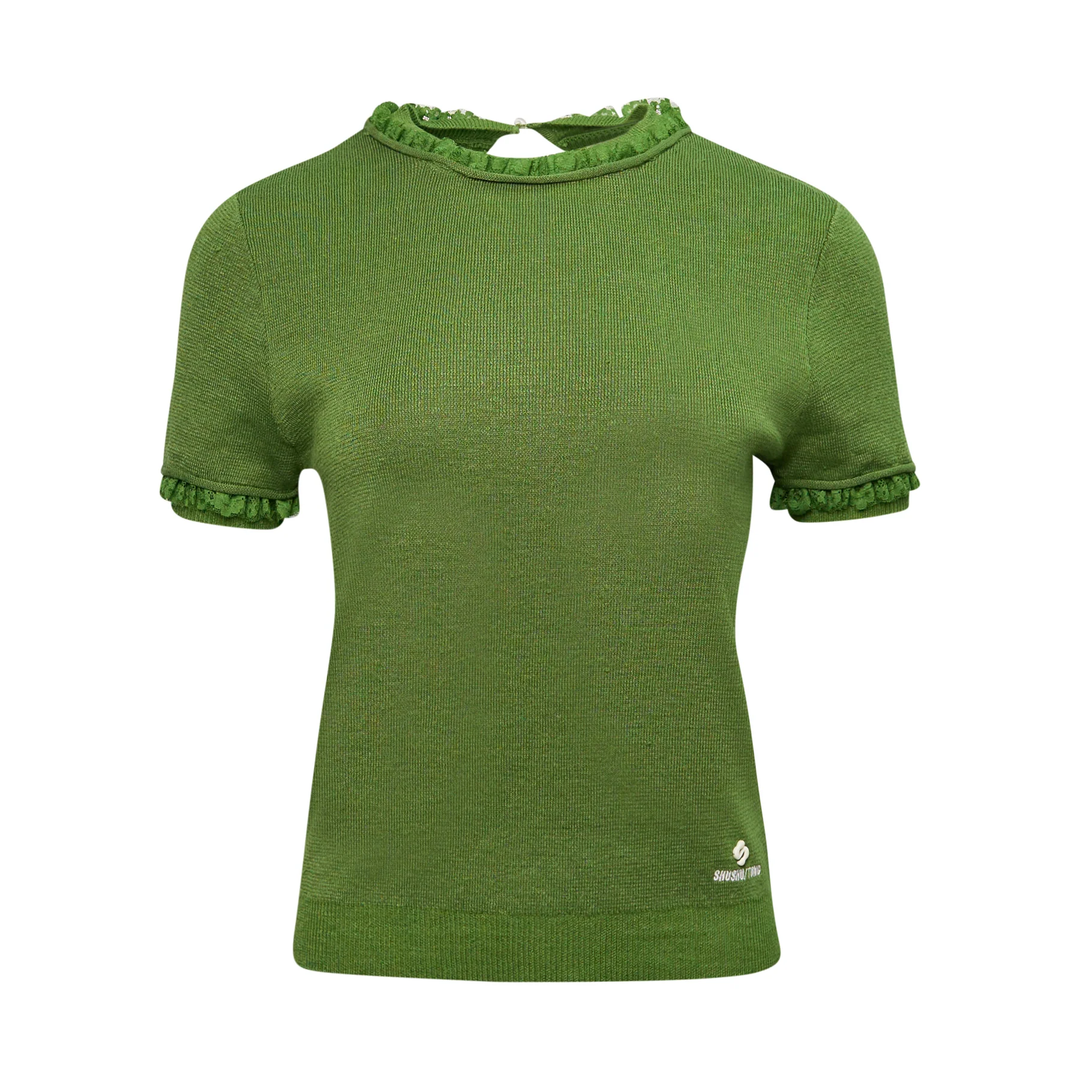 Raw-Edge Mock Neck Knit Top