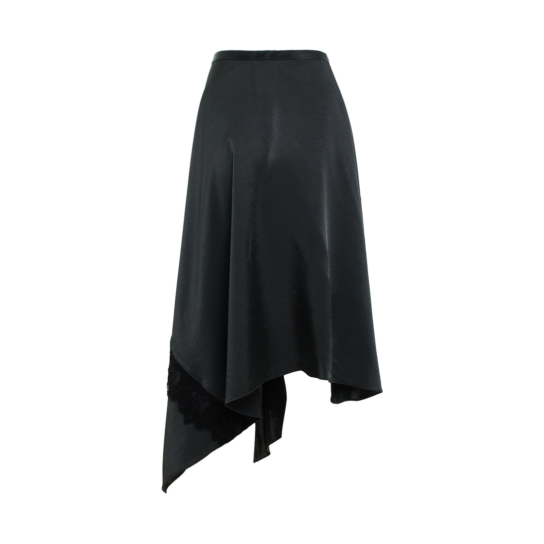 Satin Midi Skirt With Lace Trim