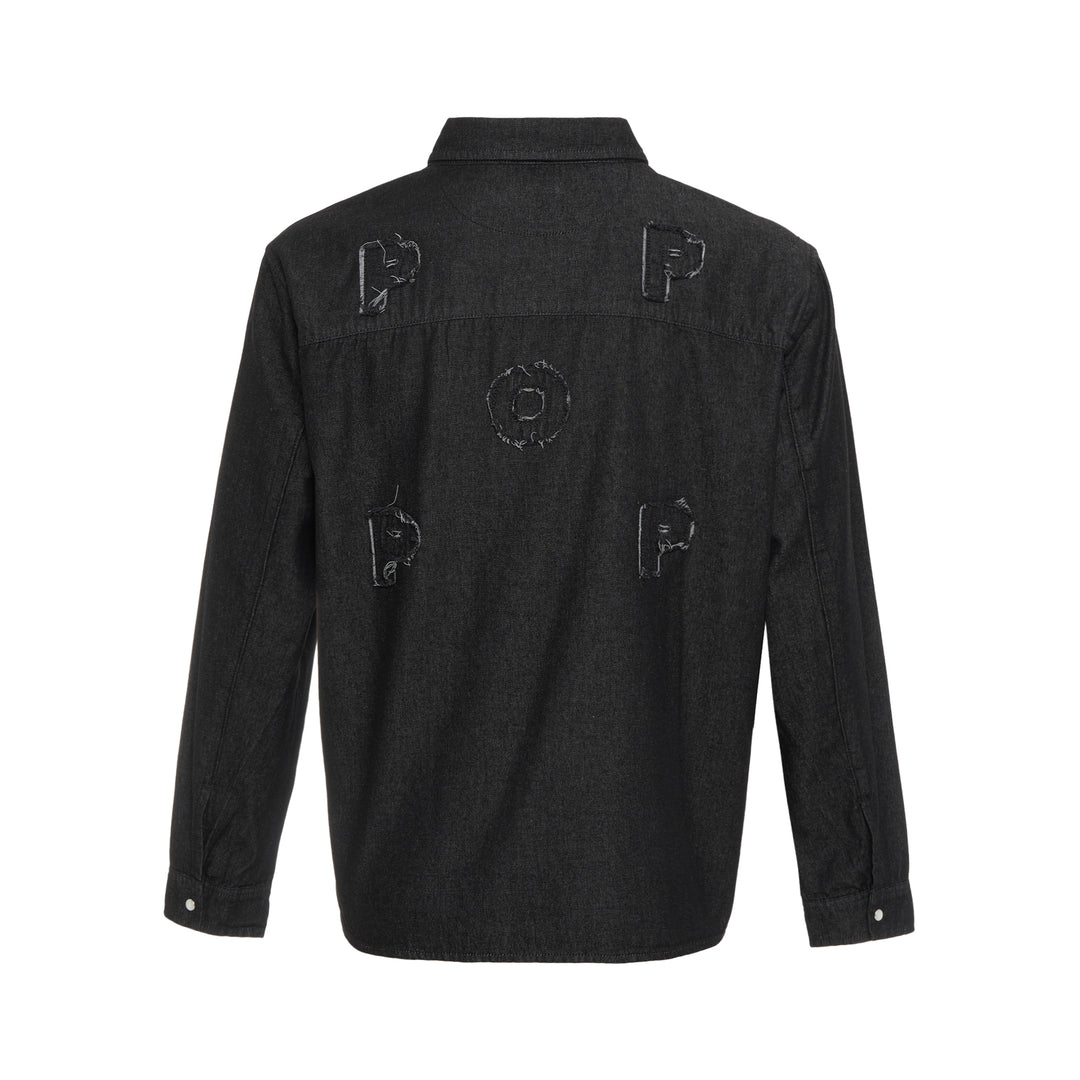 Applique Logo Long Sleeve Denim Shirt