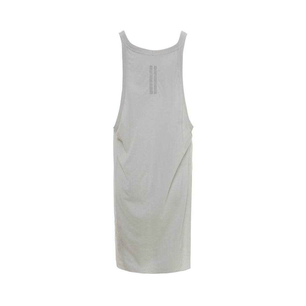 Rick Owens Pony Tank Top in pale grey with wide scoop neckline and relaxed longline silhouette, front view on white background