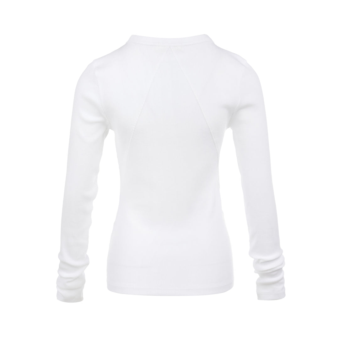 rag & bone Essential Rib Long Sleeve Crew in white, featuring a slim ribbed silhouette, elevated crew neckline, and ribbed cuffs - view 2