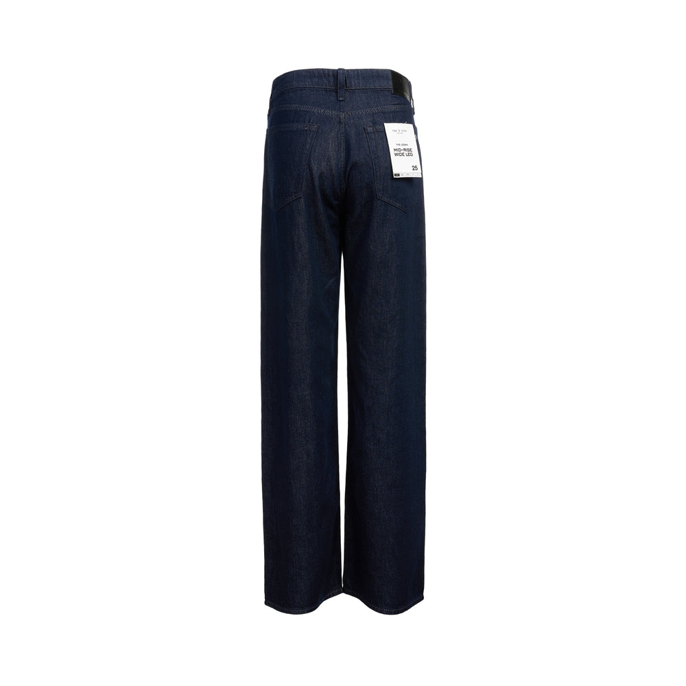 rag & bone Logan Wide Leg Jeans in dark indigo rinse, featuring a high-rise waist, five-pocket construction, and a clean wide-leg silhouette - view 2