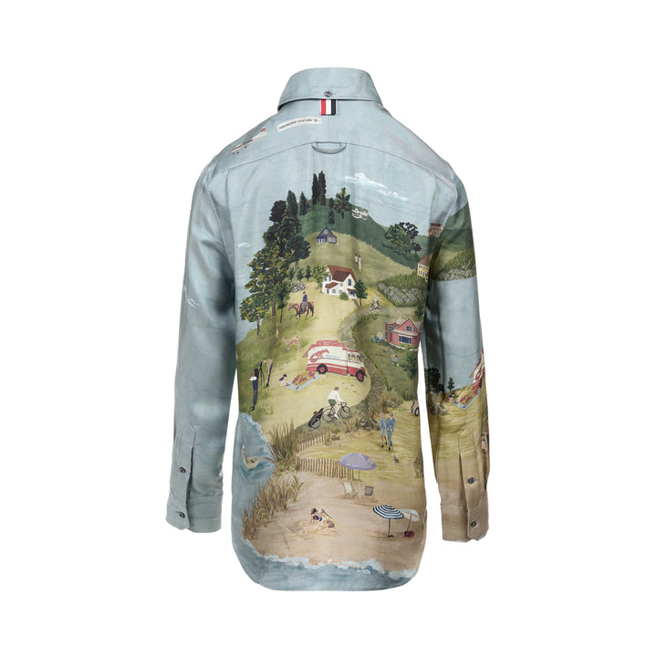 Point Collar Coastal Print Shirt