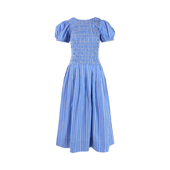 Stripe Cotton Smocked Long Dress