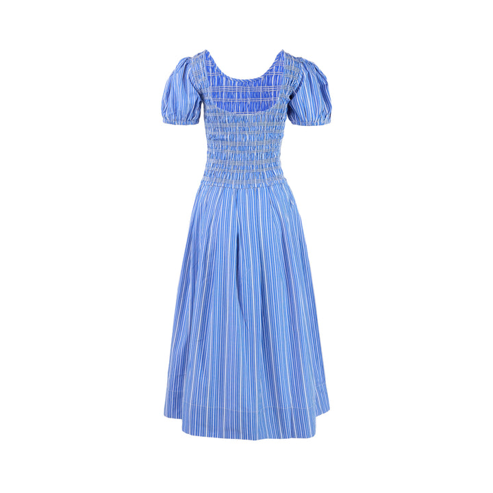 Stripe Cotton Smocked Long Dress