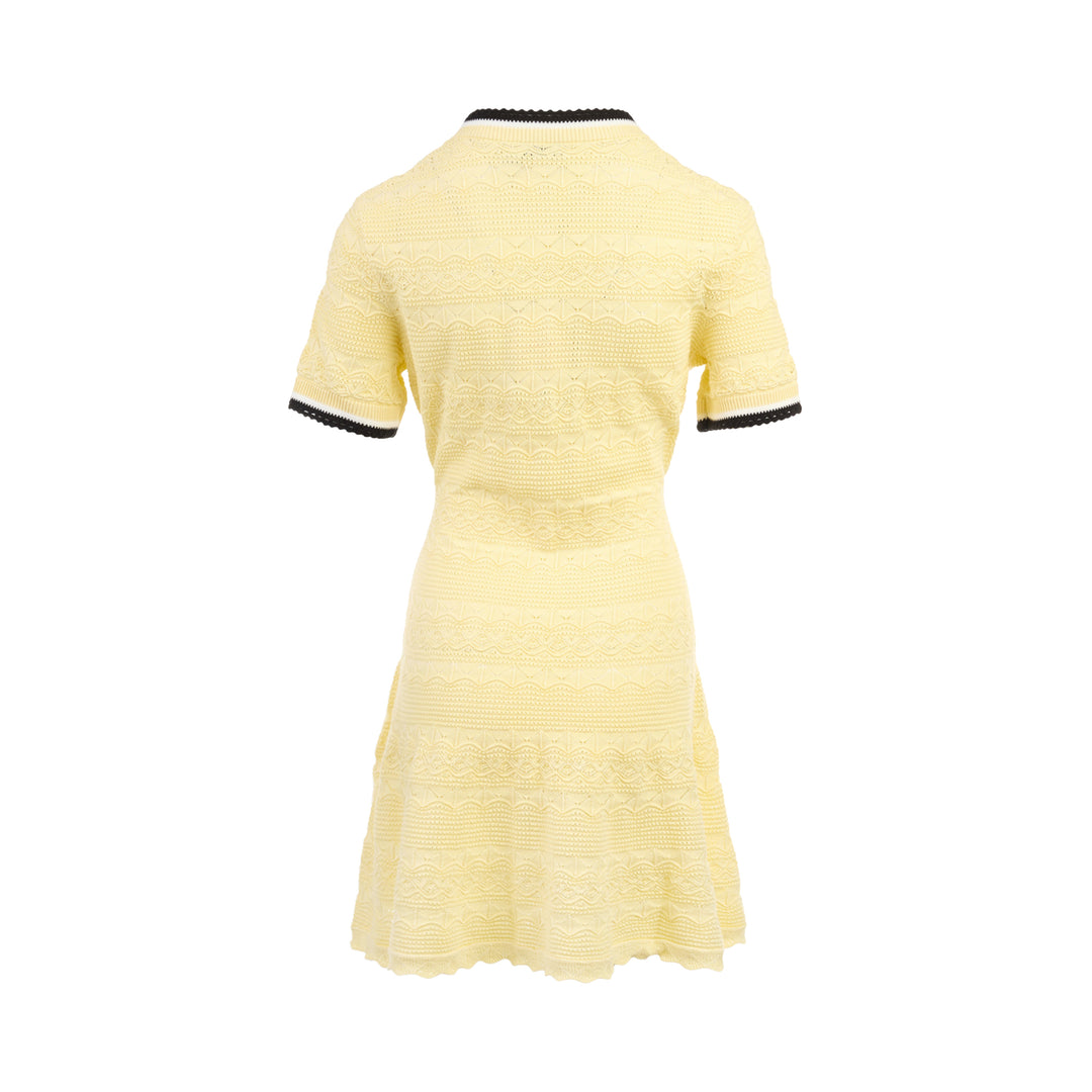 Yellow Pointelle Knit Mini Dress