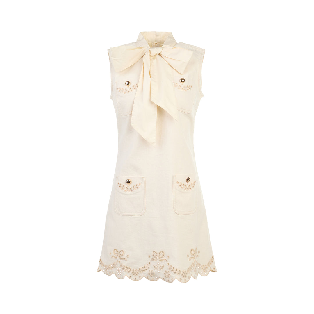 Cream Broderie Denim Mini Dress