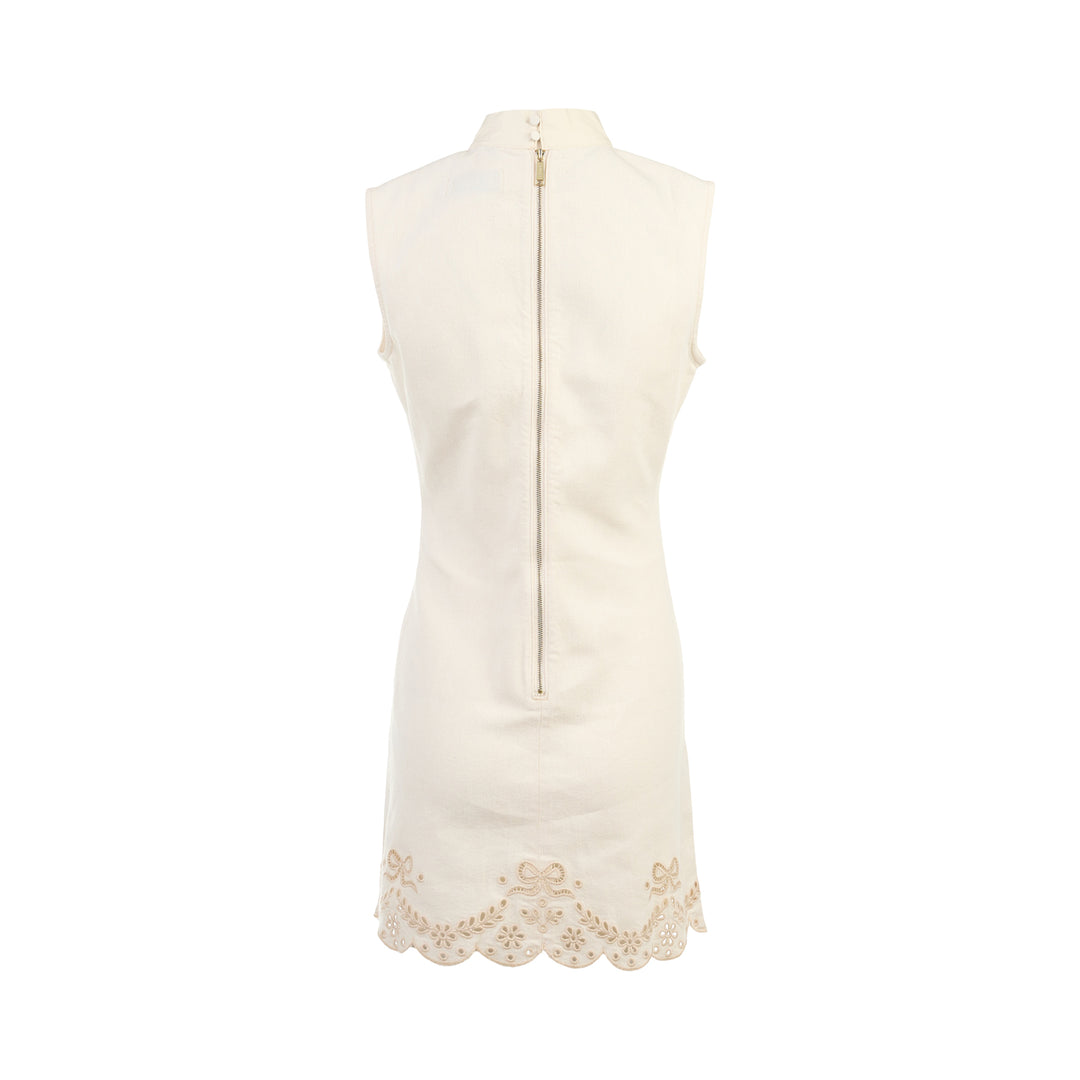 Cream Broderie Denim Mini Dress