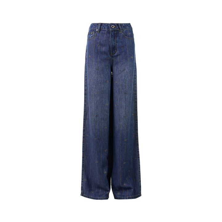 Rhinestone Stripe Wide-Leg Jeans