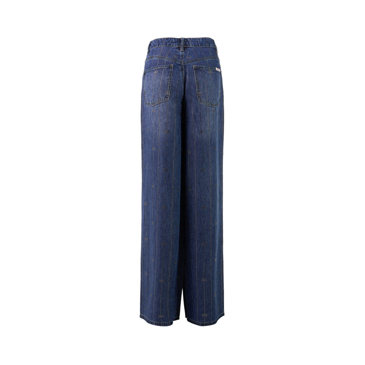 Rhinestone Stripe Wide-Leg Jeans