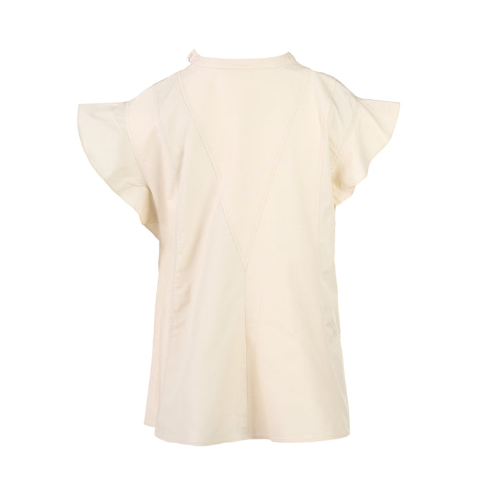 Tonal Poplin Flutter Sleeve Blouse