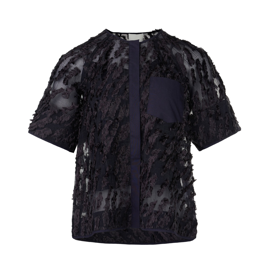 Textured Organza Short Sleeve Top