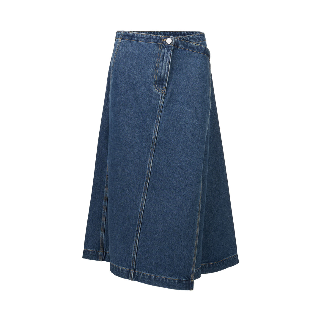 Asymmetrical Denim Midi Skirt