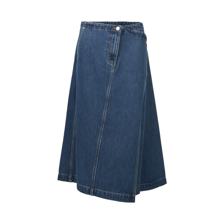 Asymmetrical Denim Midi Skirt