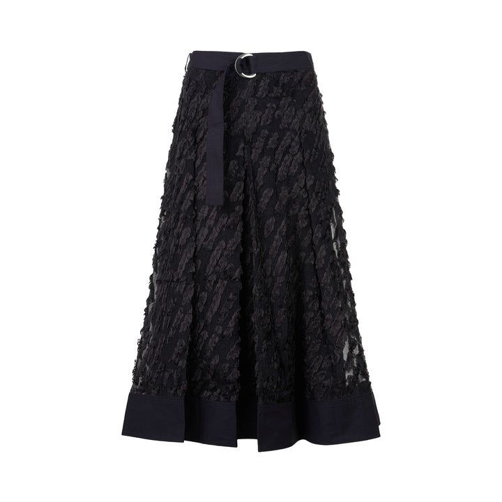 Textured Organza Belted Midi Skirt