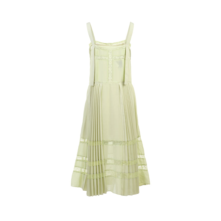 Pleated Lace Trim Midi Dress