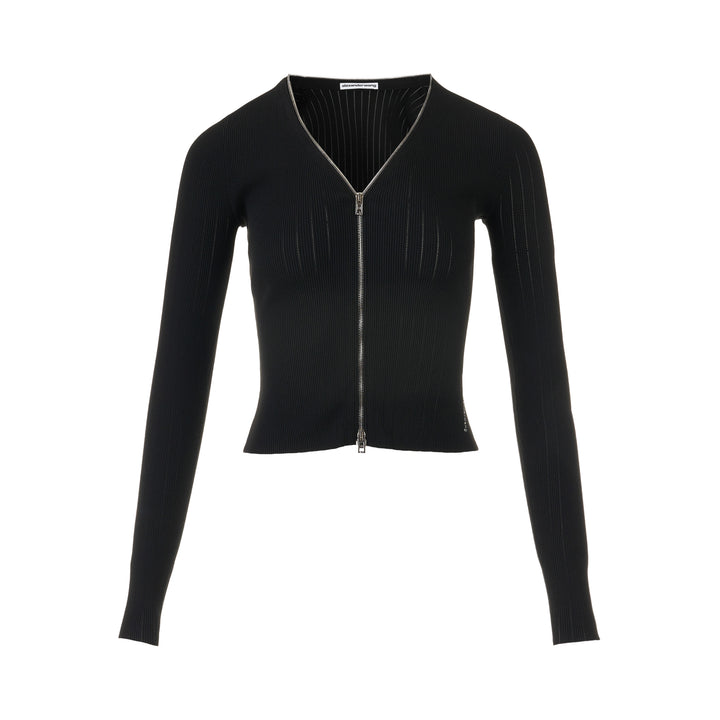Long Sleeve V-Neck Pointelle Cardigan