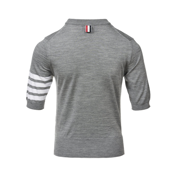 Thom Browne grey fine jersey short sleeve tee with signature four-bar white stripe on the sleeve and ribbed hem and cuffs - view 2
