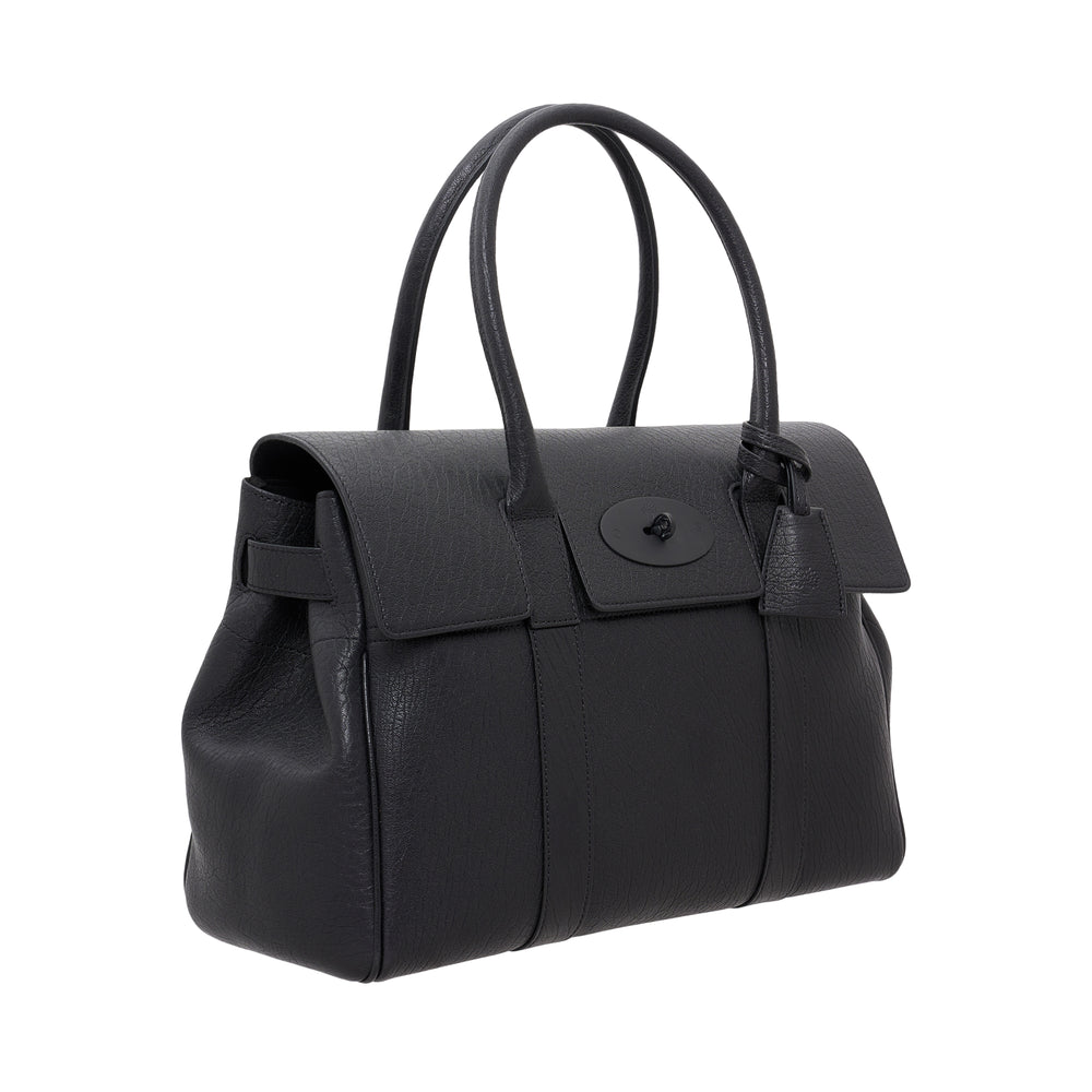Mulberry Bayswater handbag in black Natural Grain leather with matte black postman's lock closure and rolled top handles - view 2