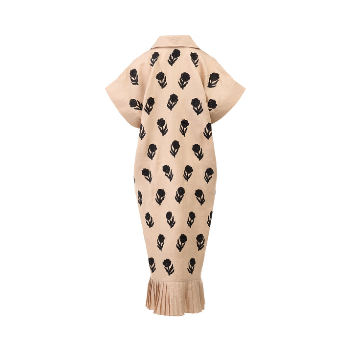 Pleated Hem Linen Shirt Dress