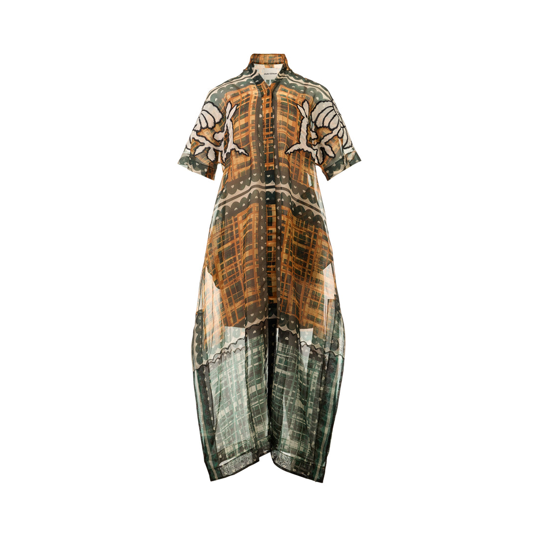 Pleated Hem Linen Shirt Dress
