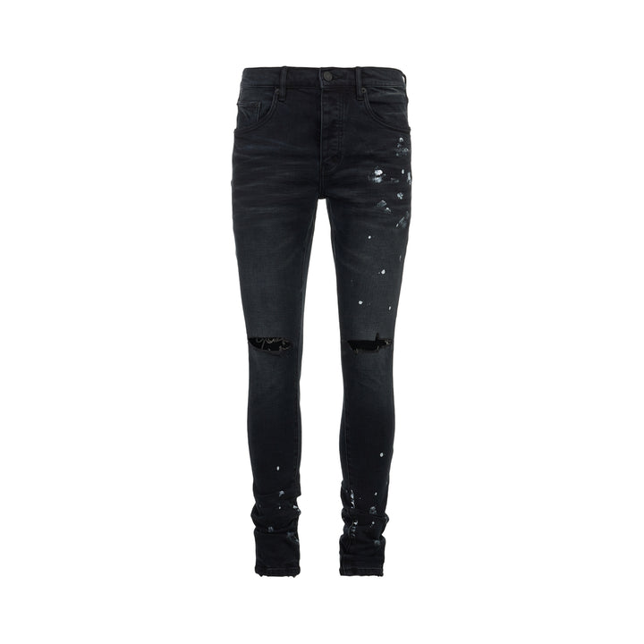 Black Resin Knee Slit Jeans