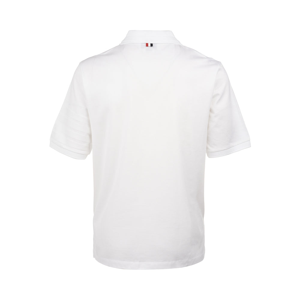 Thom Browne Short Sleeve Rib Cuff Polo in white piqué with 4-bar stripe sleeve detail and signature grosgrain inner collar tape - view 2