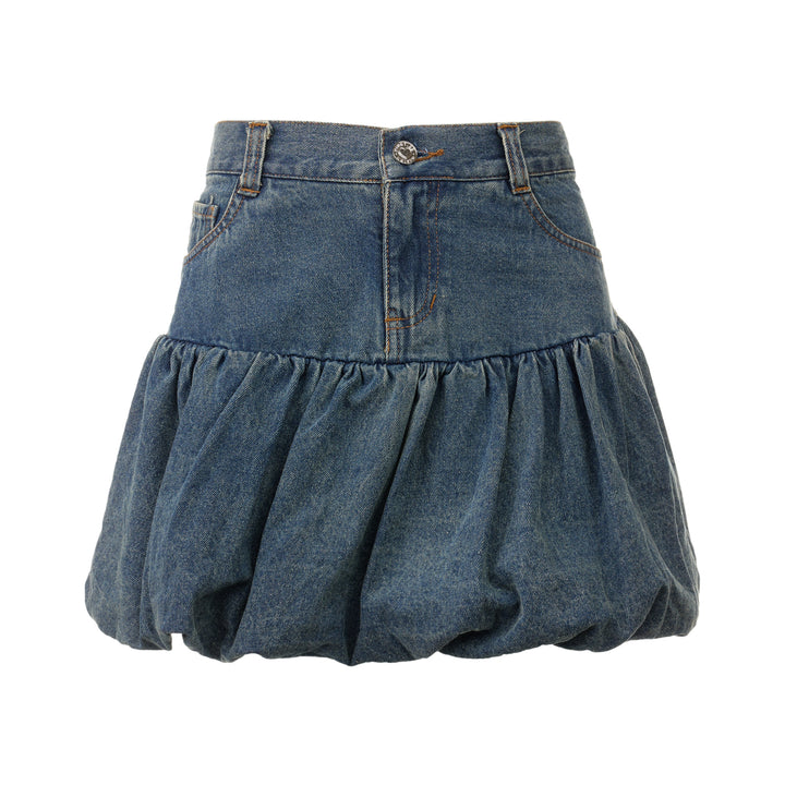 Denim Bubble Mini Skirt