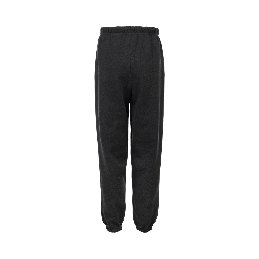 Fear of God Essentials Classic Fleece Sweatpants in dark charcoal with cream drawstring waistband and elasticated ribbed cuffs, flat lay product shot