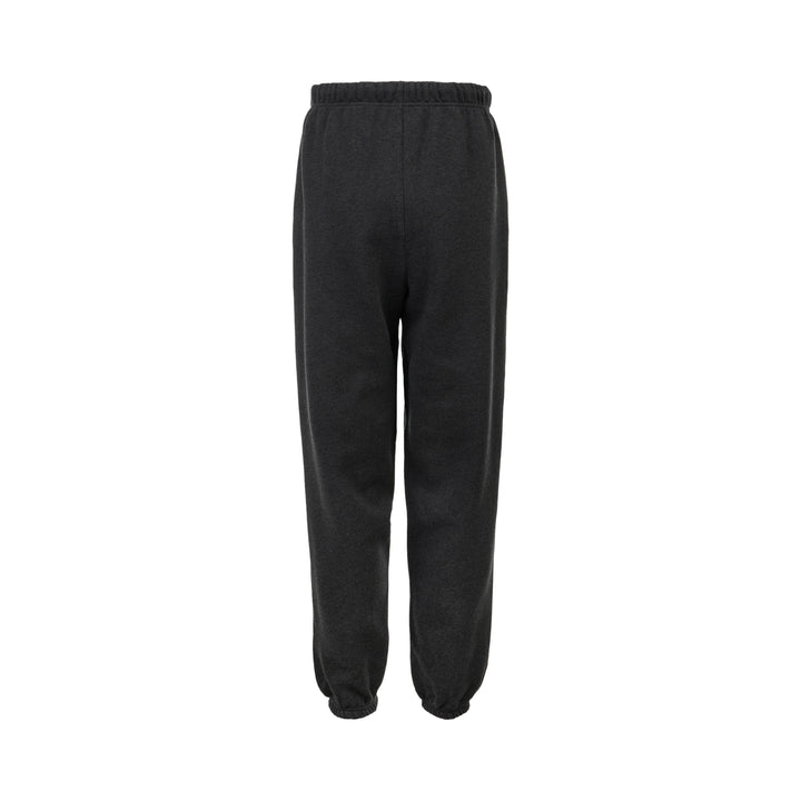 Fear of God Essentials Classic Fleece Sweatpants in dark charcoal with cream drawstring waistband and elasticated ribbed cuffs, flat lay product shot