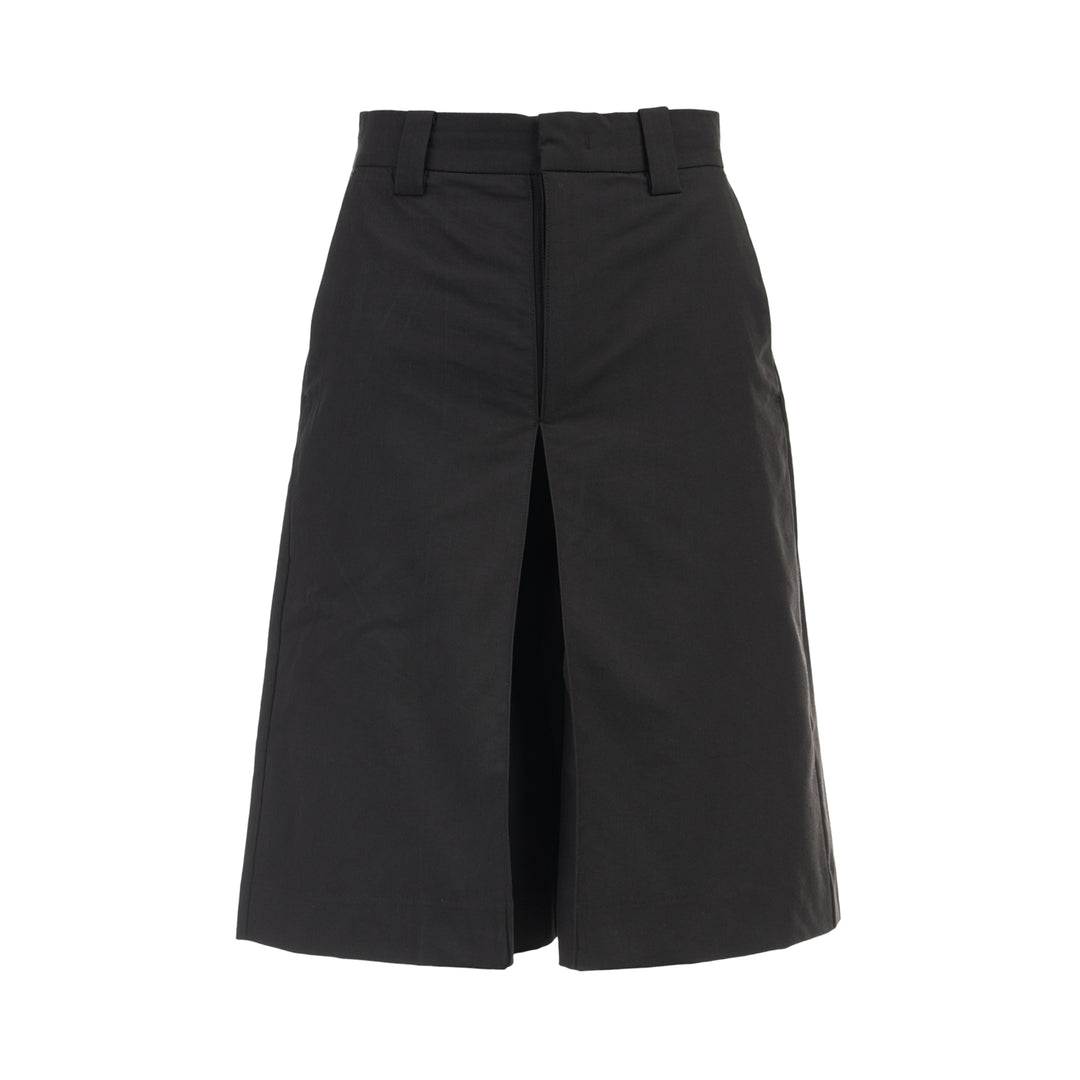 Black Ines light stretch rayon linen knee-length shorts with a front box pleat and high waistband by Club21 Collection