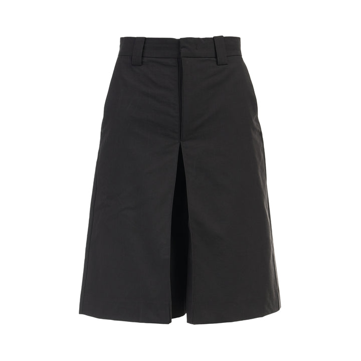 Black Ines light stretch rayon linen knee-length shorts with a front box pleat and high waistband by Club21 Collection