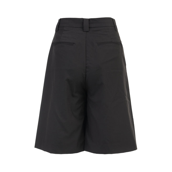 Black Ines light stretch rayon linen knee-length shorts with a front box pleat and high waistband by Club21 Collection - view 2