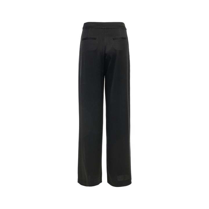 Black wide-leg crepe acetate trousers with a front pleat and single-button waist, shown from the front - view 2