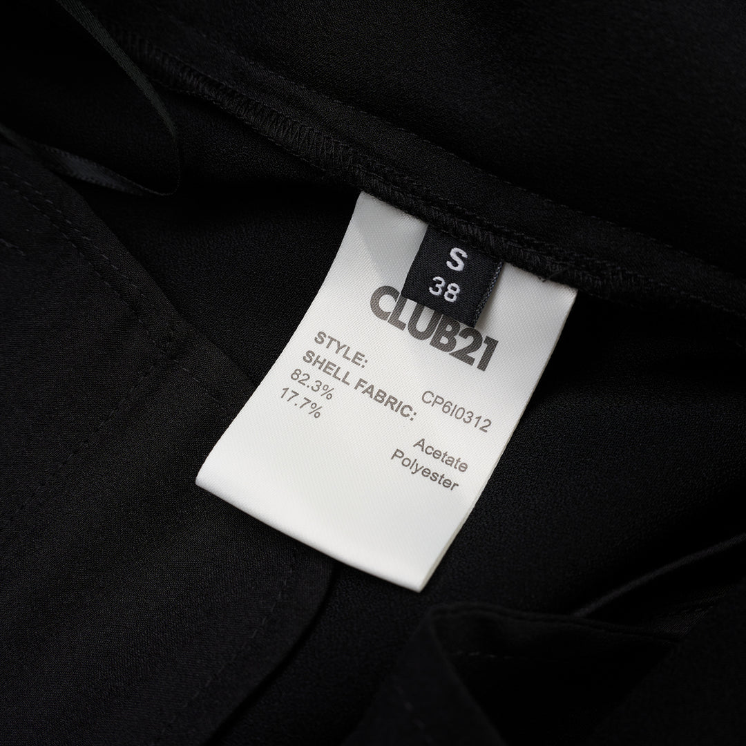 Black wide-leg crepe acetate trousers with a front pleat and single-button waist, shown from the front - view 3