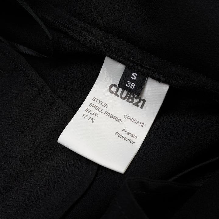 Black wide-leg crepe acetate trousers with a front pleat and single-button waist, shown from the front - view 3