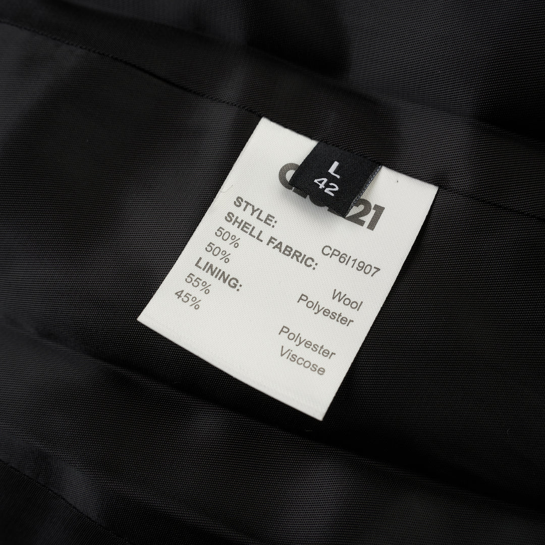 Black wool-mix tailored jacket with asymmetric button front, stand collar, welt chest pocket and flap hip pockets - view 3