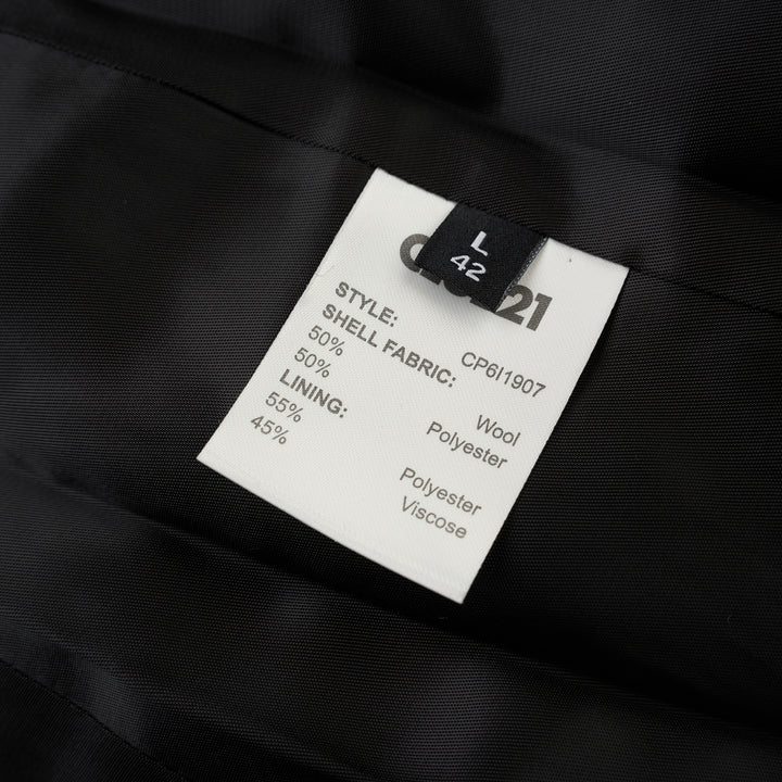 Black wool-mix tailored jacket with asymmetric button front, stand collar, welt chest pocket and flap hip pockets - view 3
