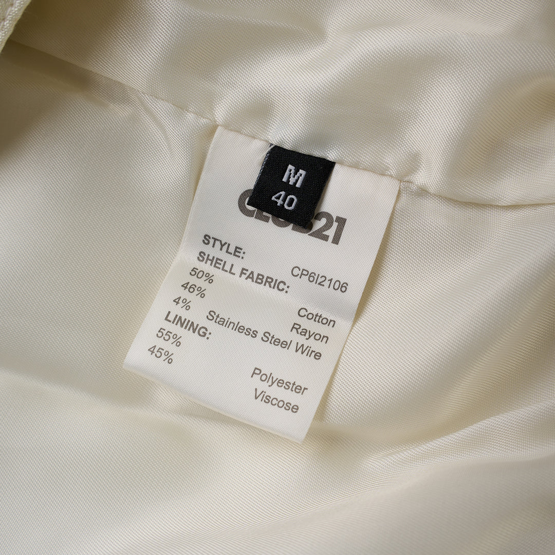 Cream cropped bomber jacket in crinkled cotton rayon with flap chest pockets, snap-button collar and elasticated hem - view 3