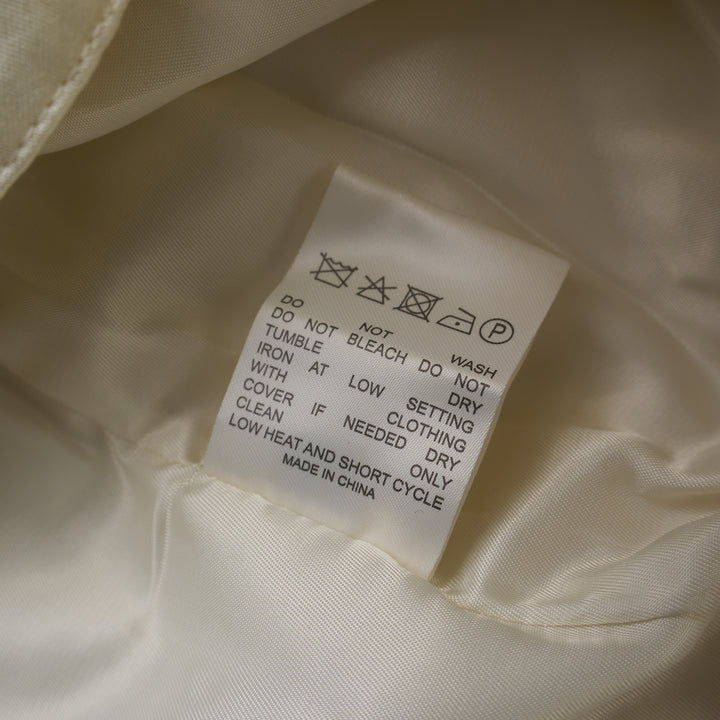 Cream cropped bomber jacket in crinkled cotton rayon with flap chest pockets, snap-button collar and elasticated hem - view 4
