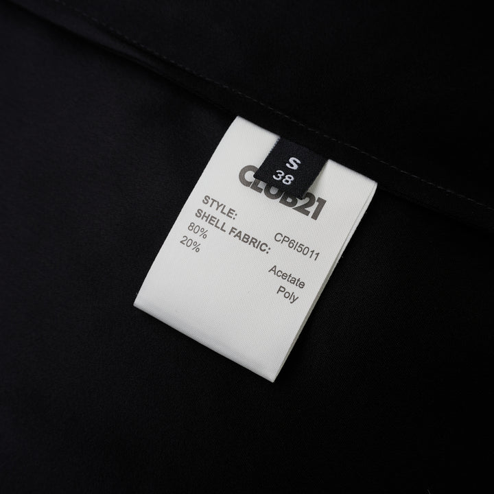 Black matte satin long-sleeve blouse with crew neckline and wide cuffs, shown flat from the front - view 3