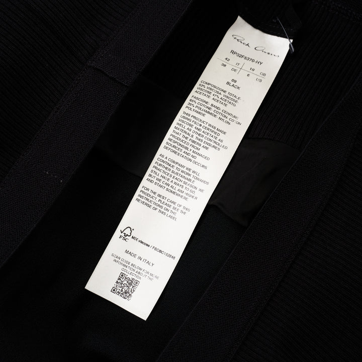 Rick Owens Short Bias Skirt in black, featuring a wide ribbed waistband and fluid bias-cut A-line silhouette, photographed flat on a white background