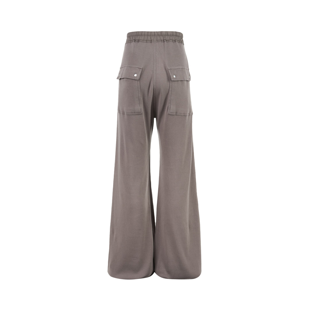 Rick Owens Wide Bela Pants in taupe grey with elasticated drawstring waist, zip-front detail and wide-leg silhouette, shown from the front - view 2