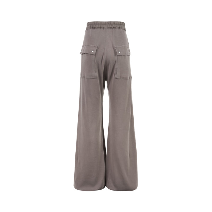 Rick Owens Wide Bela Pants in taupe grey with elasticated drawstring waist, zip-front detail and wide-leg silhouette, shown from the front - view 2
