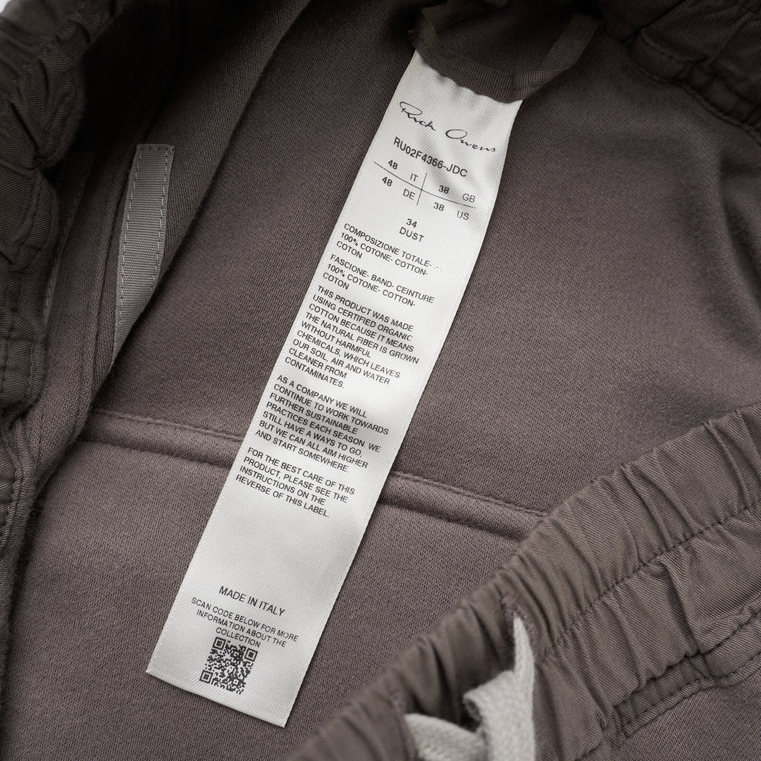 Rick Owens Wide Bela Pants in taupe grey with elasticated drawstring waist, zip-front detail and wide-leg silhouette, shown from the front - view 3