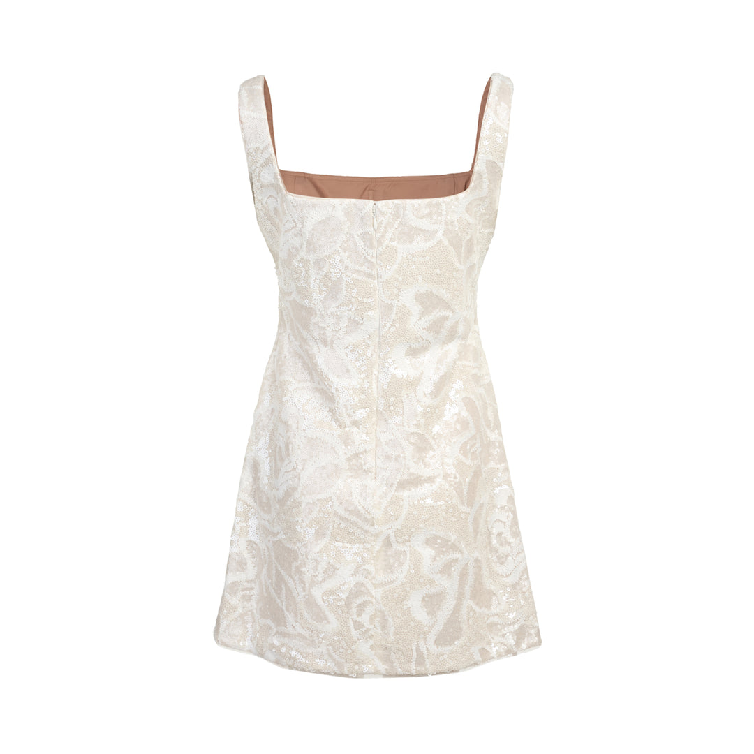 White Sequin Lace Mini Dress