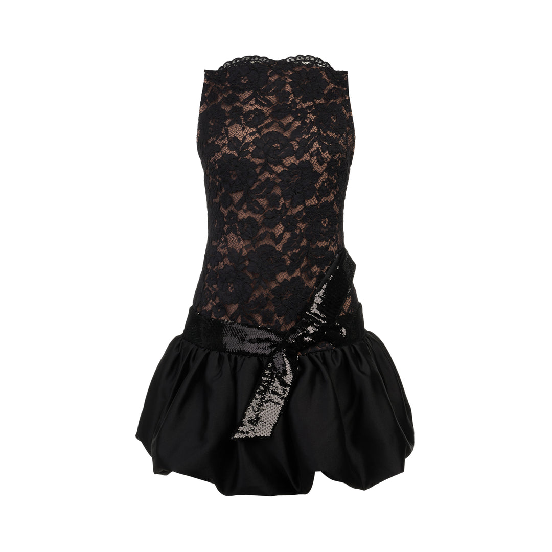 Black Lace Bubble Hem Mini Dress