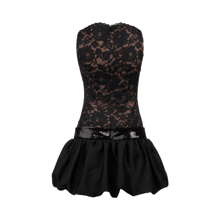 Black Lace Bubble Hem Mini Dress
