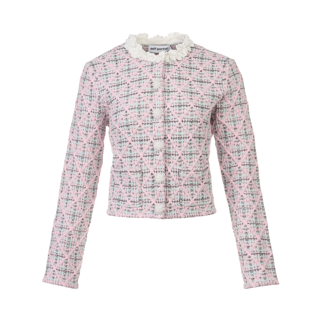 Pink Check Knit Cardigan