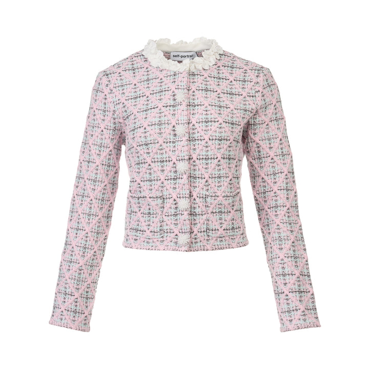 Pink Check Knit Cardigan